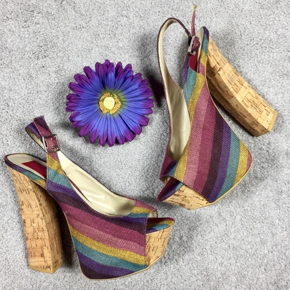 FRH Shoes - 4 For $20 Rainbow Stripe Open Toe Platform Shoes